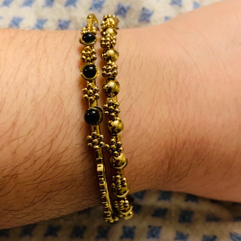 Two Bangles Gold Tone Flower and circle design